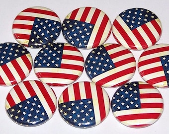USA Flag Pins (10 Pack) 4th of July Buttons Party Favors Pins 1" or 1.5" or 2.25" Pinback Buttons or Magnets Stars and Stripes United States