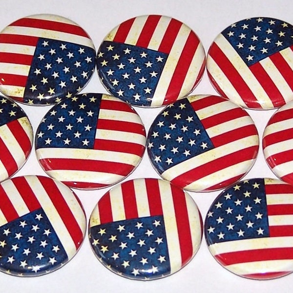 USA Flag Pins (10 Pack) 4th of July Buttons Party Favors Pins 1" or 1.5" or 2.25" Pinback Buttons or Magnets Stars and Stripes United States