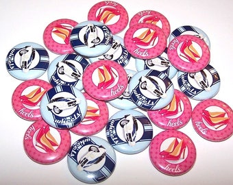 Wheels or Heels Gender Reveal Pins Cars & Pink Heels (20 Pack) Buttons Baby Shower Party Favor 1" or 1.5" or 2.25" Pin Back Button Burnout