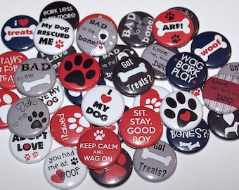 Dog Lover Pins (10 Pack), 1" or 1.5" or 2.25" Pin Back Buttons or Magnets, Dog Mom, Puppy Animal Rescue Shelter, Paw Prints
