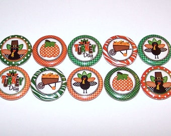 Pines del Día de Acción de Gracias (paquete de 10), recuerdos para la fiesta de Acción de Gracias, botones con cierre de pavo, botones o imán de 1", 1.5" y 2.25"