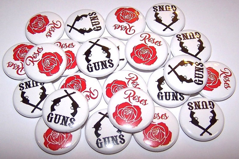 Guns or Roses Black Red Gender Reveal Party 20 Pack Buttons Baby Shower Favor 1 or 1.5 or 2.25 Pin Back Button Team Girl or Boy Pins image 1