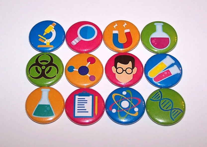 Science Button Designs Scientist Pins (12 Pack), Science Lab Pinback Button Party Favors, 1 ...