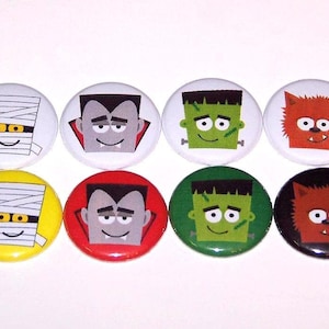 Halloween Monster Heads Face 1 Inch Pin Back Buttons 1&quot; Pins