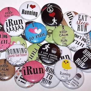 Running Runner Pins 10 Pack Running Buttons, 1 or 1.5 or 2.25 Pinback Buttons or Magnets, I Love To Run 3.1 13.1 26.2, Marathon Favors image 1