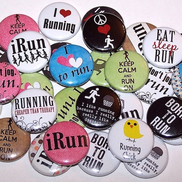 Running Runner Pins (10 Pack) Running Buttons, 1" or 1.5" or 2.25" Pinback Buttons or Magnets, I Love To Run 3.1 13.1 26.2, Marathon Favors