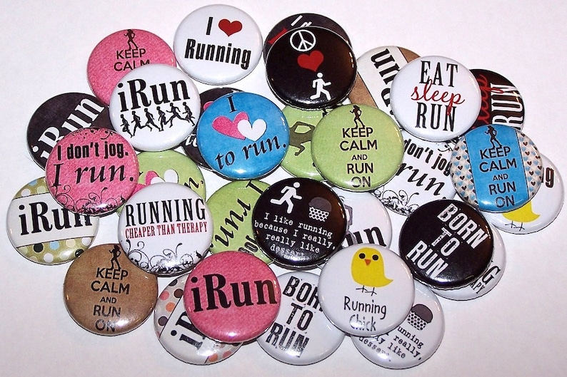 Running Runner Pins 10 Pack Running Buttons, 1 or 1.5 or 2.25 Pinback Buttons or Magnets, I Love To Run 3.1 13.1 26.2, Marathon Favors image 1