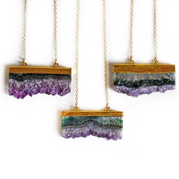 Raw Amethyst Slice Necklace - Long