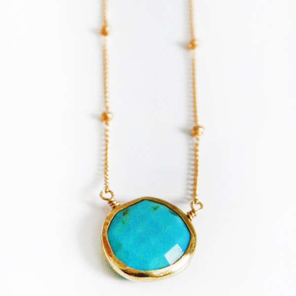 TURQUOISE coin bezel necklace