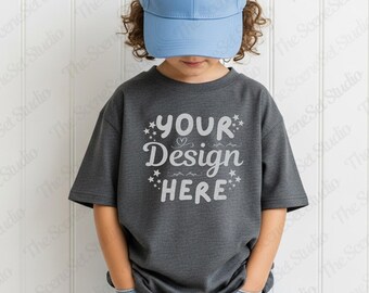 1x Gildan 5000B Dark Heather Tshirt Mockup, G5000B Youth Tee, Trendy Mock-up