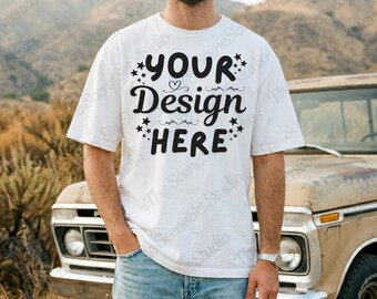 Comfort Colors 1717 Men's White T- Shirt Mockup - Men C1717 Lifestyle Mockup - Streetwear Trendy Mock Up - POD