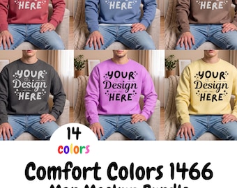 Comfort Colors C 1466 Mockup Bundle, CC1466 Crewneck Man Model Mock