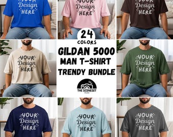 24個入りメンズ Gildan 5000 バンドル、男性用 g5000 Tシャツ モデル モックアップ トレンディ モック - 即時ダウンロード