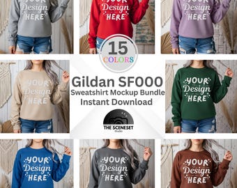 15x Gildan SF000 Sweatshirt Mockup Bundle, POD Mockups, Lifestyle Mockup, sf000 Bundle, Softstyle Crewneck Sweater Mock-Up, Trendy Aesthetic