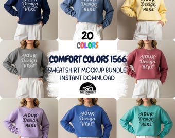 20xComfort Colors 1566 Sweatshirt Mockup Bundle, Oversized Sweater C1566 Crewneck Mock-Up, Female Model Aesthetic Simple Trendy Mockups, POD