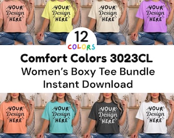 Comfort Colors 3023CL レディース ボクシー T バンドル、クロップ T シャツ モックアップ、ニュートラル コージー トレンディ ライフスタイル モックアップ