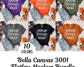 10x Bella Canvas Flat Lay Mockup, BC3001 Halloween Mock-Up Bundle, Instant Download