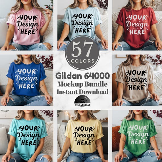 57x Gildan 64000 Mockup Bundle, g640 Mock Up, Model Mockup, Gildan Softstyle T-Shirt, Trendy Boho Aesthetic Mockup, TShirt Mockup Bundle