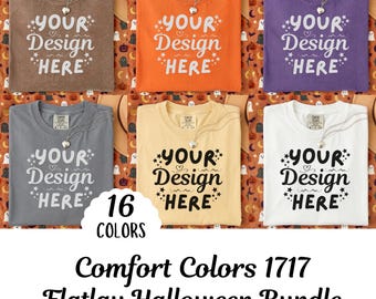 16x Comfort Colors 1717 Halloween Tshirt Flat Lay Mockup Bundle - Spooky Trendy Aesthetic