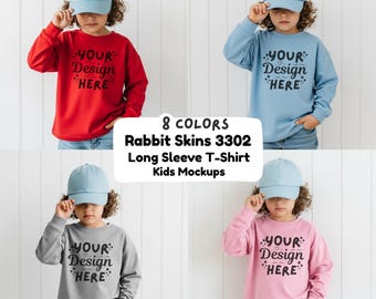 8個入り 幼児用モックアップバンドル Rabbit Skins 3302 Tシャツ キッズ 長袖Tシャツ モデル - 8色