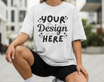 Comfort Colors 1717 White T-Shirt Mockup, Oversized Mockup, CC 1717 White Shirt Mock-up, Comfort Colors T-shirt Mockup, Boho Aesthetic
