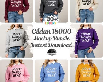 30x Gildan 18000 Sweatshirt Mockup Bundle, G180 Crewneck Mock-up, POD Oversized Sweatshirt Model Mockup, Neutral Casual Simple, g180 Mockup