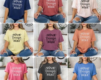 28x Comfort Colors 1717 モックアップ Tシャツ モックアップ バンドル、CC 1717 モデル モックアップ、快適でトレンディなボヘミアン風夏秋シャツ モックアップ - パート 2