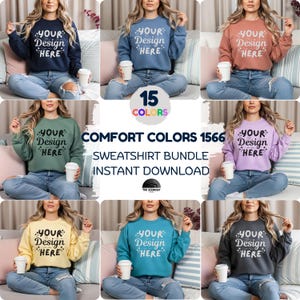15x Comfort Colors C1566 Sweatshirt Mockup Bundle, POD Mockup, 1566 Crewneck Mock-up Bundle, Female Model Mock, Neutral Casual Simple Mock