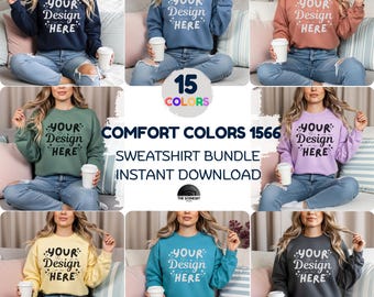 15x Comfort Colors C1566 Sweatshirt Mockup Bundle, POD Mockup, 1566 Crewneck Mock-up Bundle, Female Model Mock, Neutral Casual Simple Mock