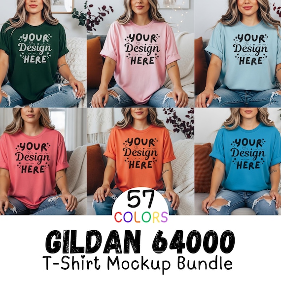 Gildan 64000 Tshirt Mockup Bundle, G640 T-Shirt Mock-up Bundle, Real Model Mock, Neutral Simple Spring Summer Gildan 640 Tee Shirt Mocks