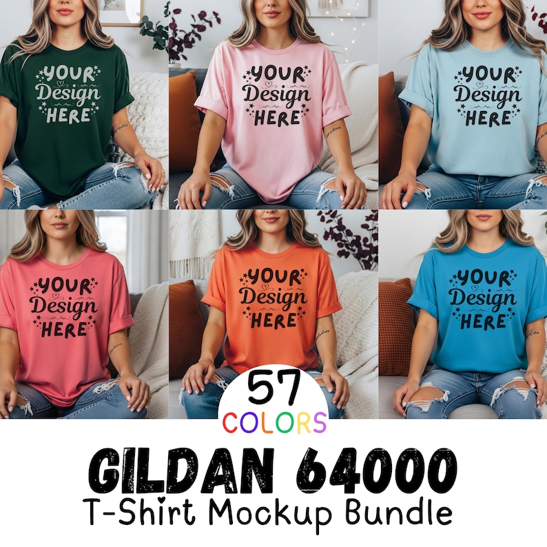 Gildan 64000 Tshirt Mockup Bundle, G640 T-Shirt Mock-up Bundle, Real Model Mock, Neutral Simple Spring Summer Gildan 640 Tee Shirt Mocks image 1