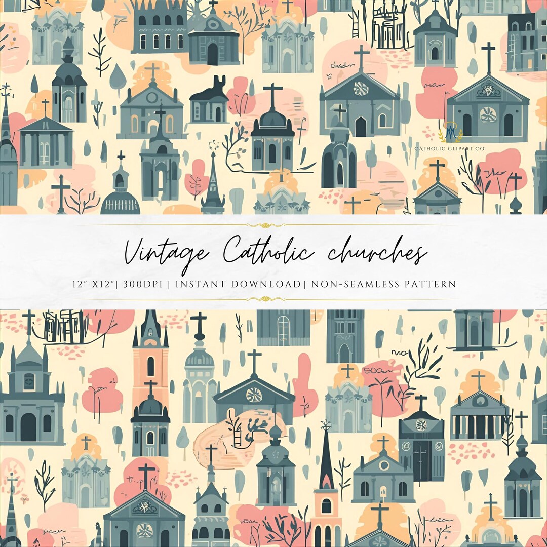 Vintage Catholic Church Digital Paper | 12x12 Non Seamless Faith ...