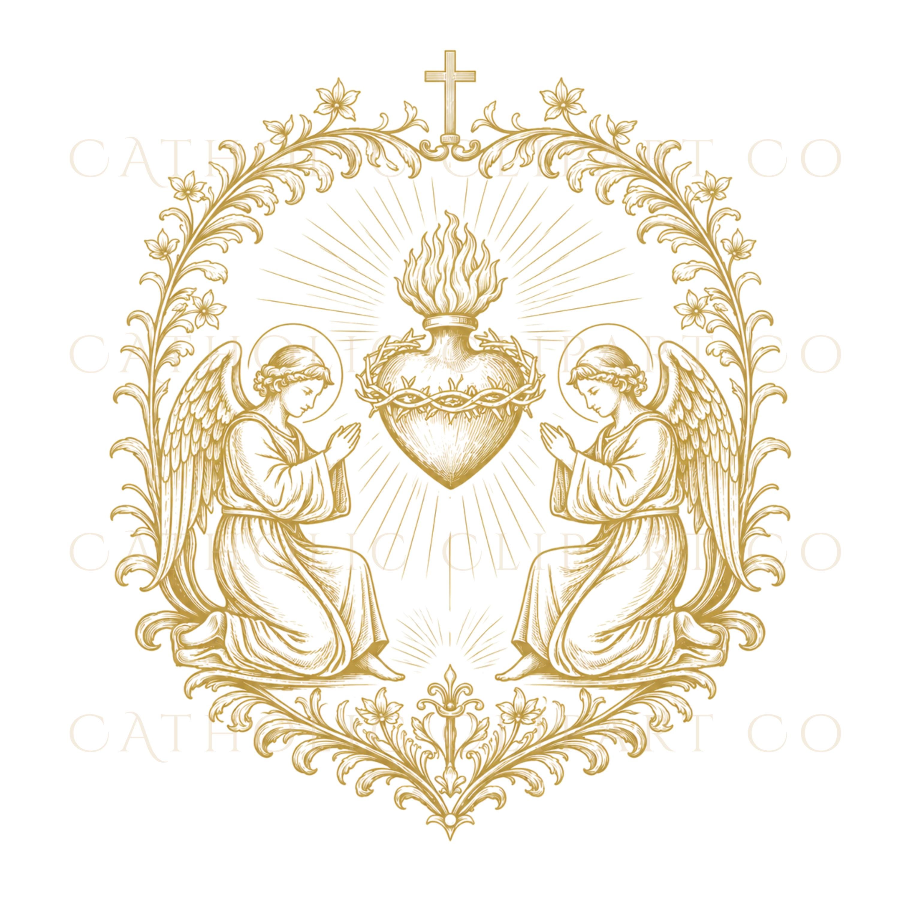 Gold Sacred Heart Clipart PNG Bundle, Catholic Sacred Heart Emblems ...