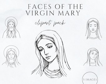Virgin Mary Clipart SVG PNG Bundle | Blessed Mother Line Art | Catholic Marian Illustrations | Religious Art for Cricut & Sublimation