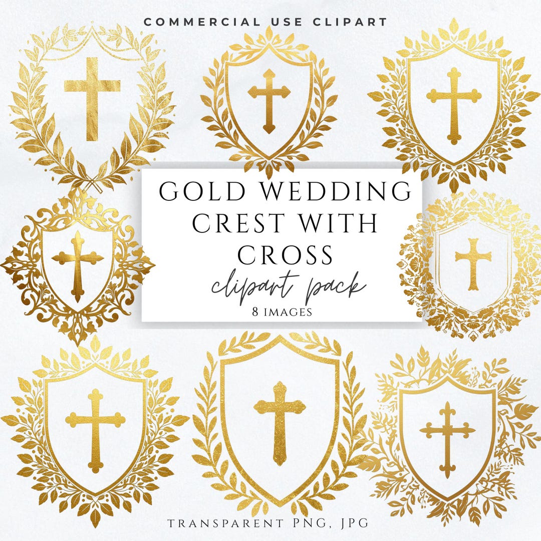Gold Wedding Crest Clipart With Cross | Catholic Wedding Monogram ...