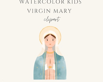 Virgin Mary Clipart | Watercolor Kids Catholic Illustration PNG | Holy Mary Printable Art | Catholic Saint Clipart for Journals & Crafts