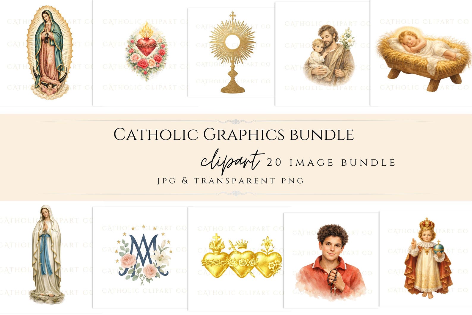 Single Graphics Catholic Catholic Clipart Bundle PNG | Jesus Mary Saints Sacred Heart Eucharist ...