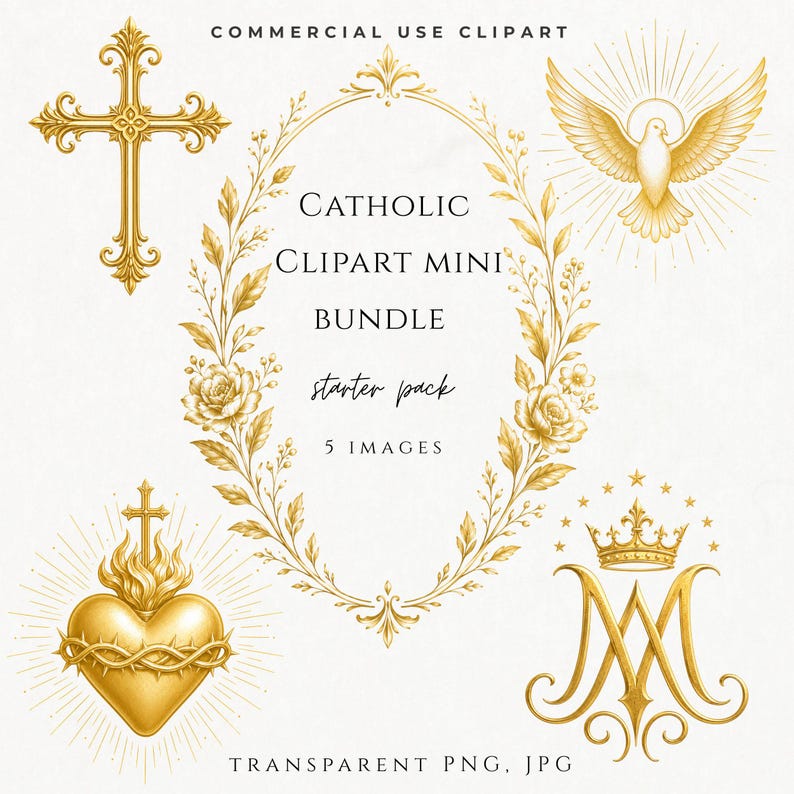 Catholic Clipart PNG Bundle, Religious Graphics, Sacred Heart, Marian ...
