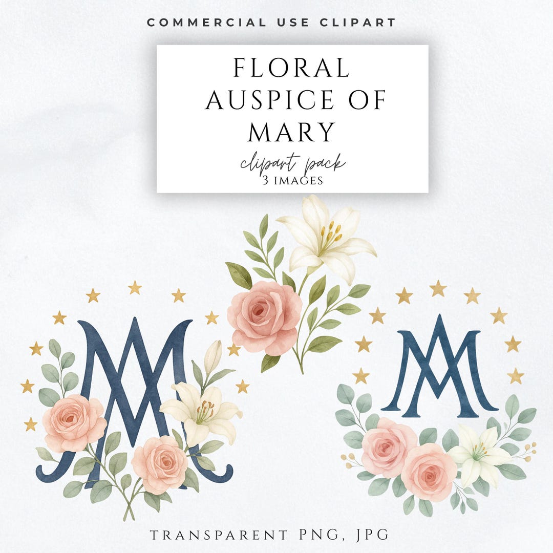 Marian Auspice Clip Art Set of 3 – Catholic Floral Symbol of Mary