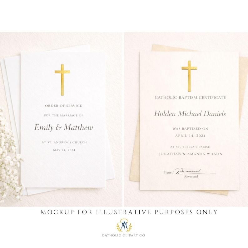 Catholic watercolor sacraments clipart for church certificates and invitations | Clipart de sacramentos católicos en acuarela para certificados e invitaciones