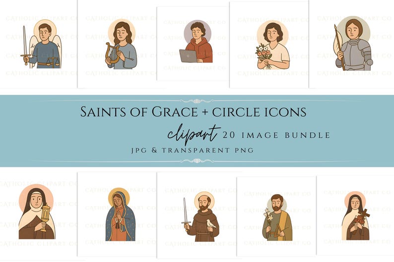 Single Graphics Catholic Catholic Saints Clipart Bundle | Saint Clipart PNG Set | Modern ...