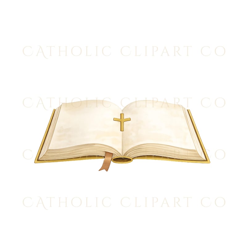 Open Bible Catholic watercolor clipart for religious designs | Biblia abierta católica en acuarela para diseños religiosos