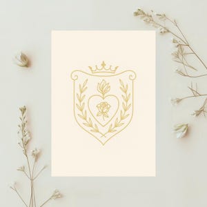 Minimal cross crest frame for Catholic stationery • Marco minimalista con cruz para papelería católica