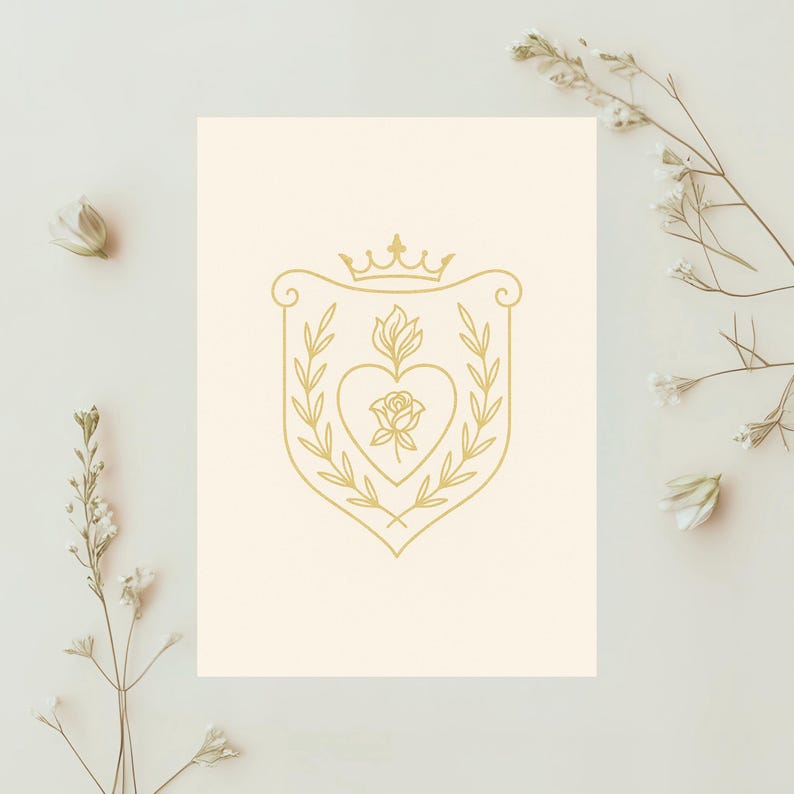 Minimal cross crest frame for Catholic stationery • Marco minimalista con cruz para papelería católica