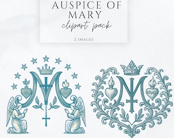 Auspice of Mary Clipart, Marian Monogram PNG JPG, Catholic M