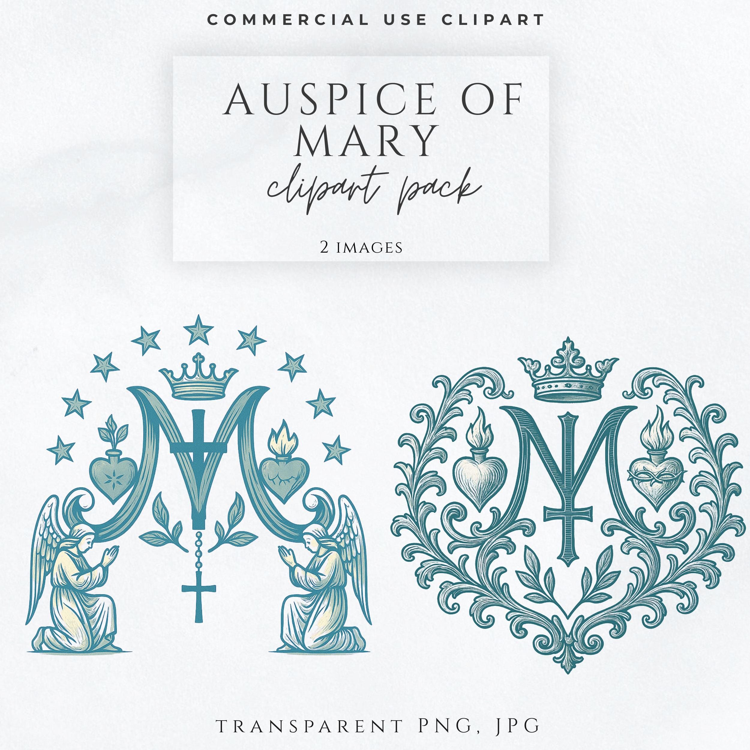 Auspice of Mary Clipart, Marian Monogram PNG JPG, Catholic M