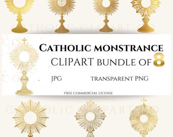 Catholic Monstrance Clipart Bundle PNG | Eucharistic Adoration Digital Art | Sacred Host Gold Christian Design | Liturgical Clip Art