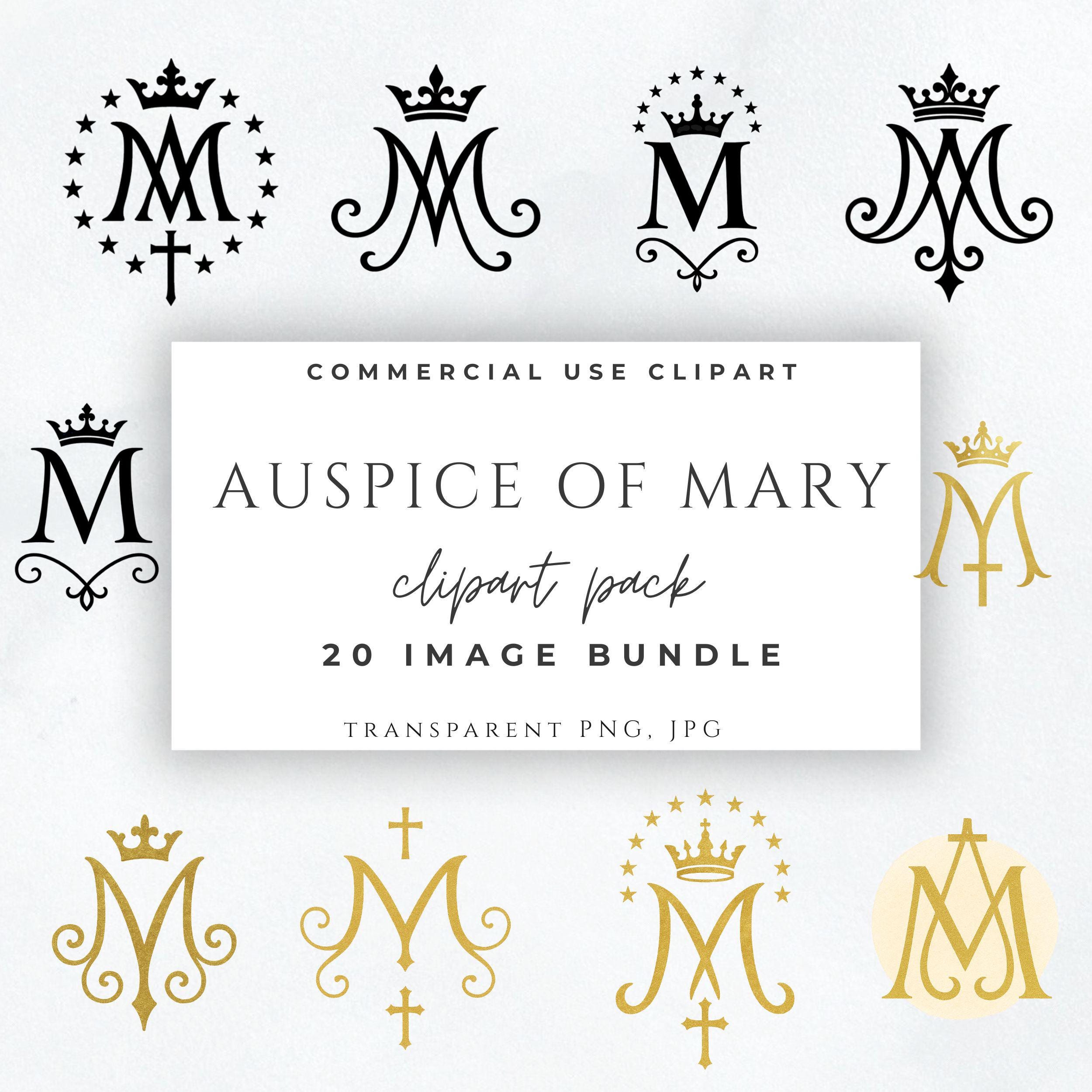 Auspice of Mary Clipart Bundle | Marian Monogram PNG | Catholic