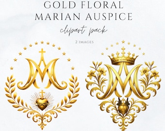 Auspice of Mary Clipart | Gold Marian Auspice Emblem | Floral