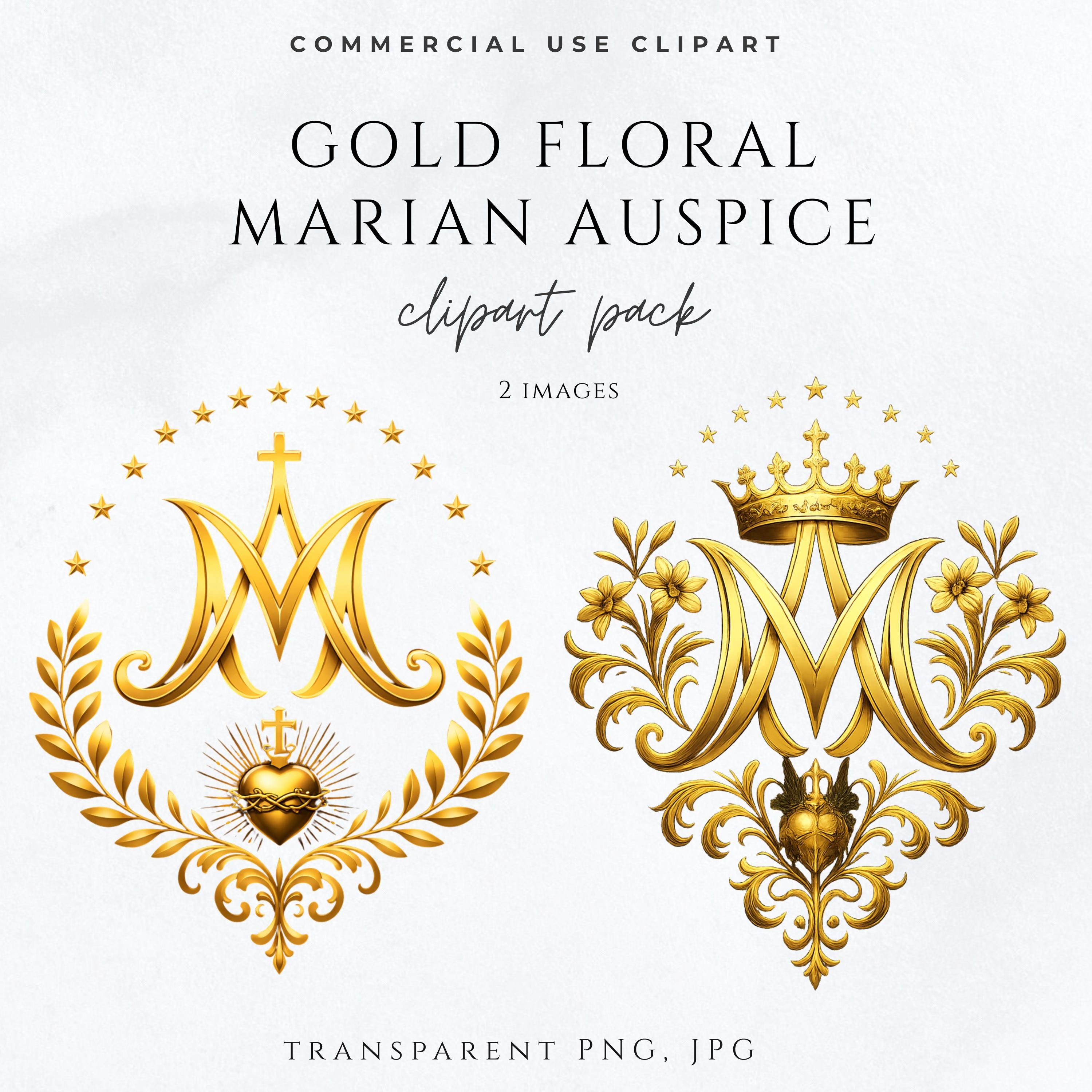 Auspice of Mary Clipart | Gold Marian Auspice Emblem | Floral